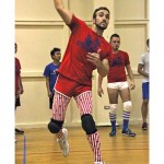 West Hollywood Dodgeball Player in Red and White Uniform