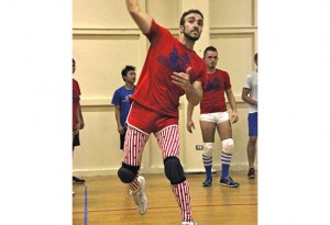 West Hollywood Dodgeball Player in Red and White Uniform