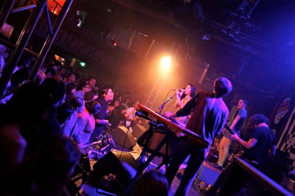 Tilly and the Wall performing at the Troubadour. (Photo by Faye Duhamel)