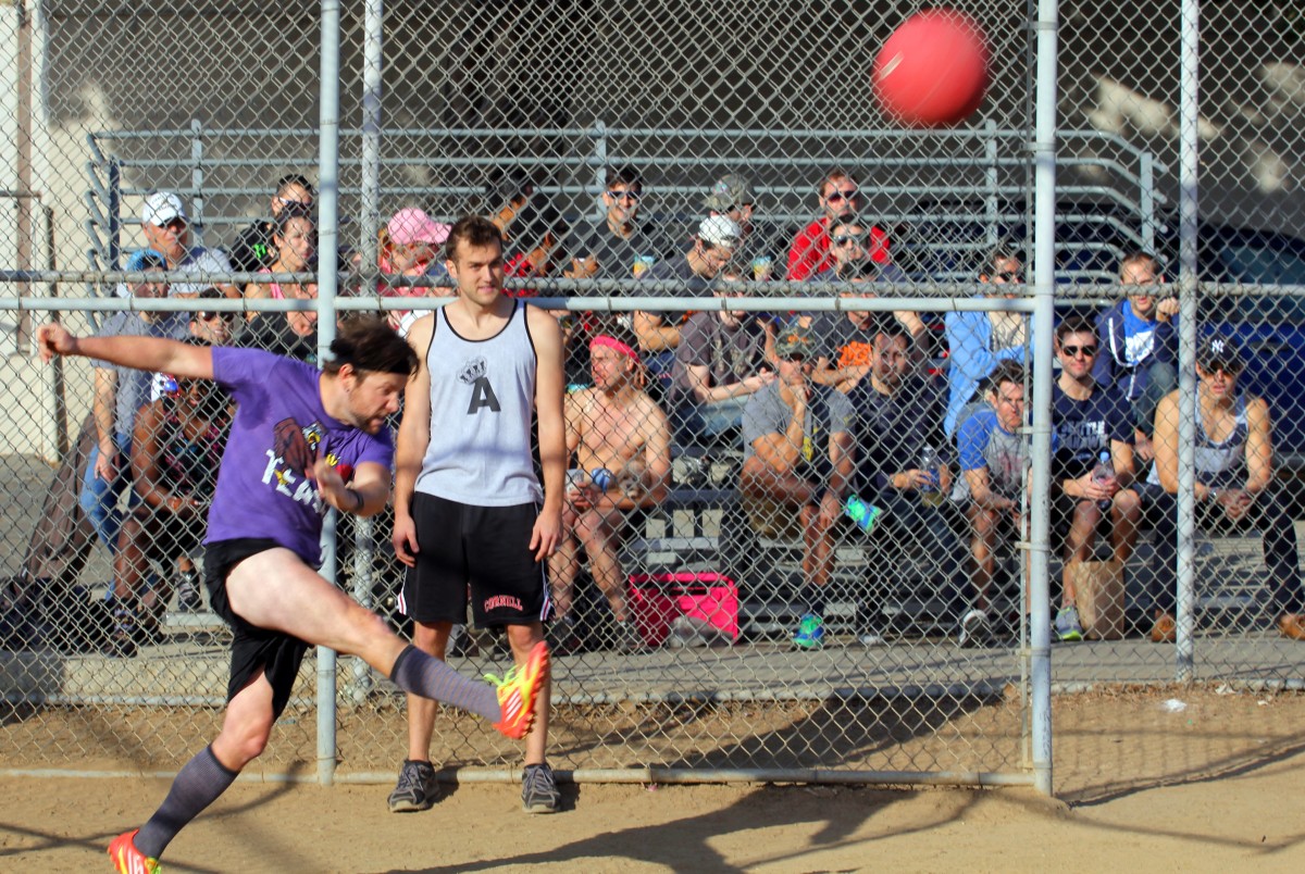 Kick Tease's Will Hackner wails the ball into the outfield.