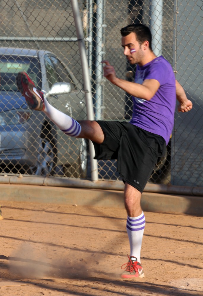 Tyler Sweeny exhibits a high kick. Either he was a soccer player or a darn good dancer.