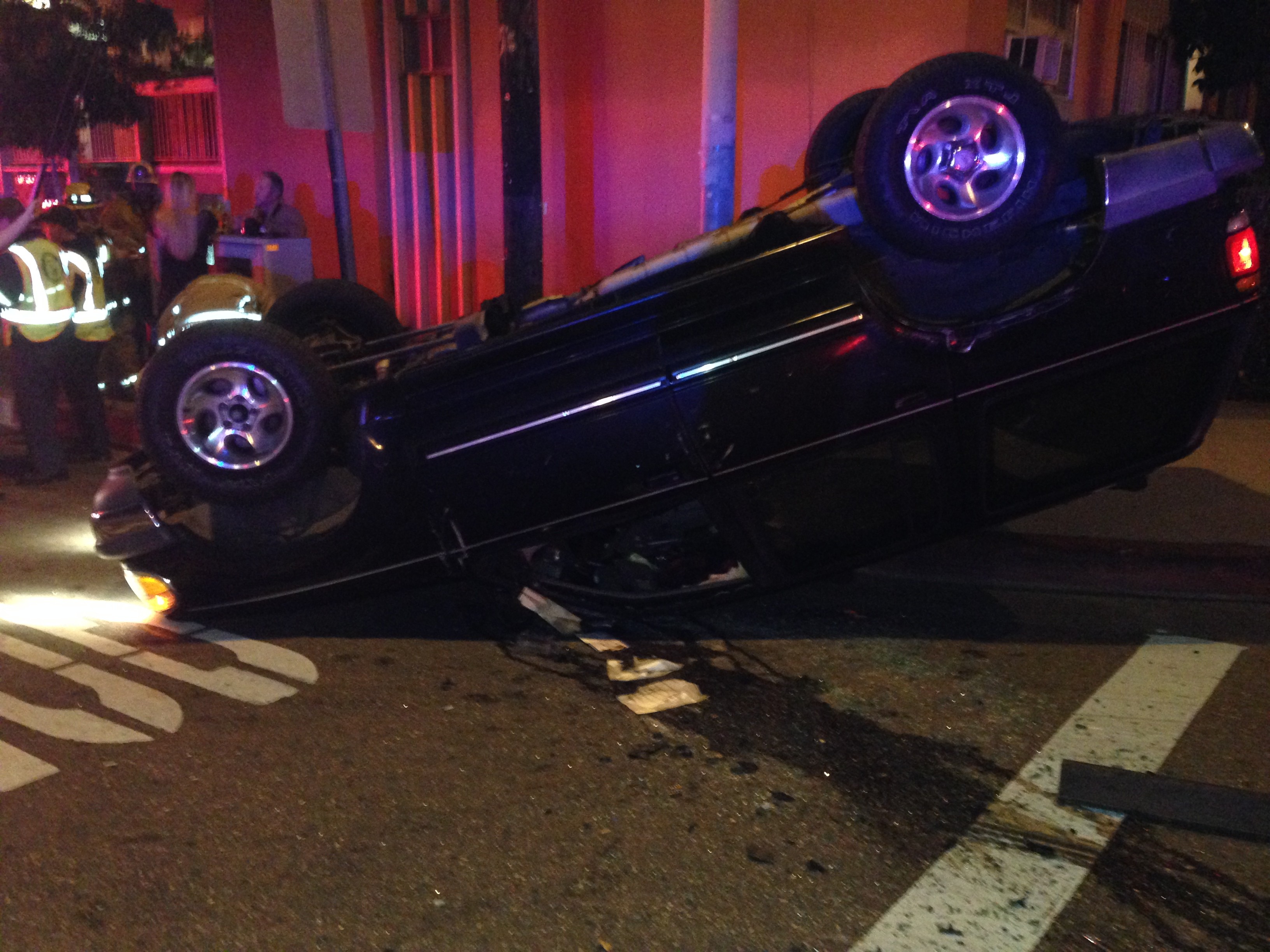 Car overturned at the intersection of Fountain Avenue and Curson in West Hollywood