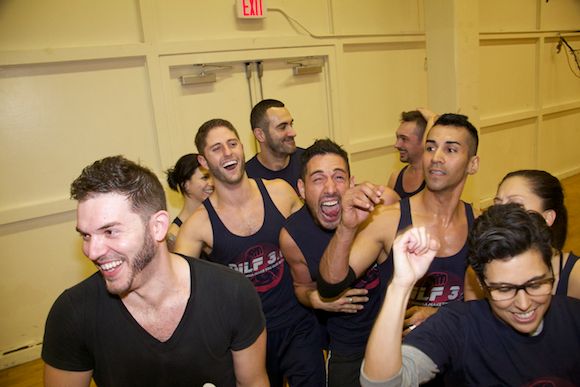 A celebratory moment for WeHo Dodgeball's DILFs. (Photo by Matt Baume)