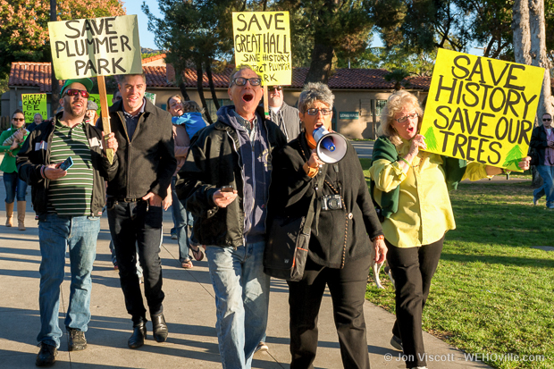 Residents protest city's plans to demolish Great Hall / Long Hall. (Photo by Jon Viscott)