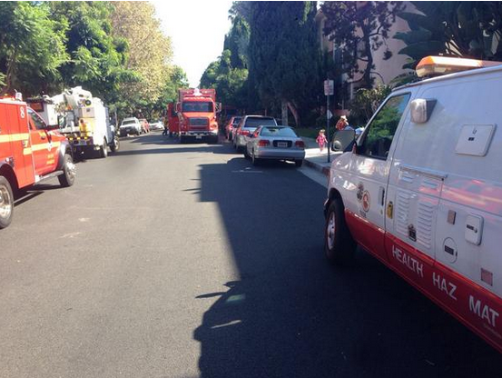 Kings Road blocked while emergency teams respond to air conditioner explosion. (Photo courtesy of Anthony Vulin)