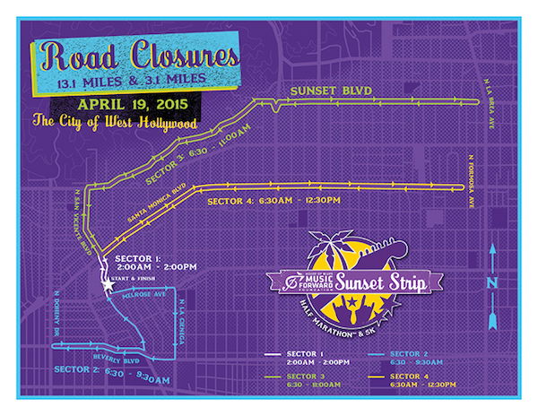 The route for Sunday's Sunset Strip Half-Marathon