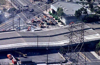 A portion of the Santa Monica Freeway near downtown Los Angeles collapsed during the 1993 Northridge quake.