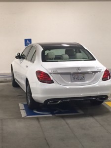 Heidi Shink's car parked in a handicapped parking space at the West Hollywood Park parking structure.