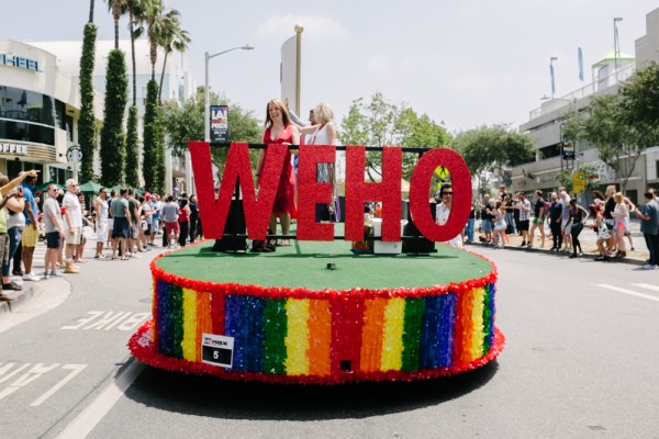 West Hollywood Mayor Lindsey Horvath with other City Council members behind her on the L.A. Pride float (Photo by David Vaughn)
