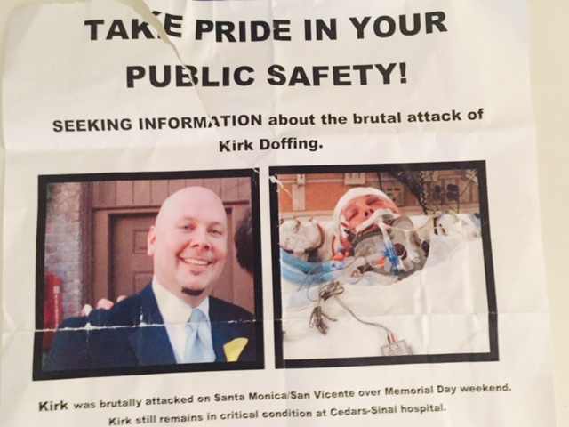 Part of a poster posted by friends of Kirk Doffing on Santa Monica Boulevard during Gay Pride weekend
