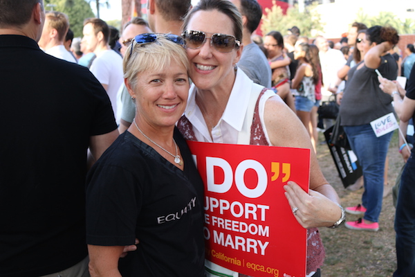 Participants in Friday's rally in West Hollywood Park celebrating the U.S. Supreme Court ruling on same-sex marriage. (Photo by Jim Garrecht)