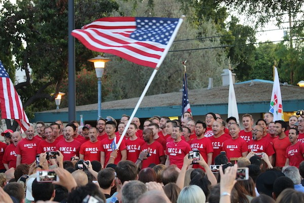 The Los Angeles Gay Men's Chorus at yesterday's West Hollywood Park rally. (Photo by Jim Garrecht)