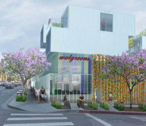 Illustration of the proposed Walgreen's drugstore at 8120 Santa Monica Blvd. (Architects Lorcan O'Herlihy)