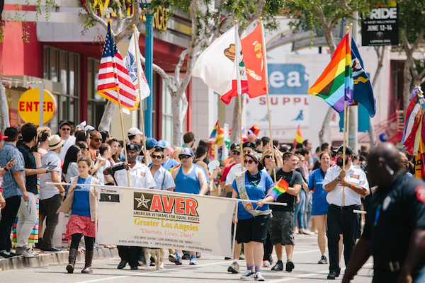 Members of the greater Los Angeles chapter of the American Veterans for Equal Rights in the L.A. Pride parade. (Photo by David Vaughn)