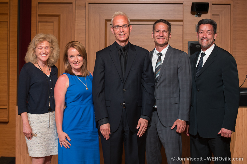 West Hollywood City Councilmembers (left to right) Lauren Meister ($28,287 with benefits in 2017), Lindsey Horvath ($30,242), John Heilman ($29,242), John D'Amico ($36,422)and John Duran ($33,823) (Photo by Jon Viscott)