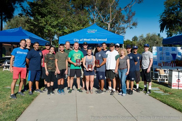 WeHo City Council members, Sheriff's Station officers and firefighters from Stations 7 and 8 at "Home Run Derby." (Photo by Jon Viscott)