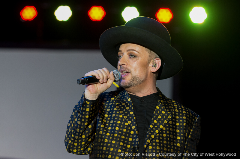 Boy George takes to the stage at WeHo's 2015 Halloween Carnaval. (Photo by Jon Viscott courtesy of the City of West Hollywood).
