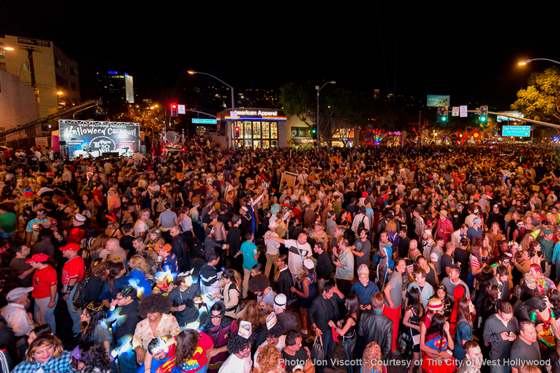 The crowd gathers on Santa Monica Boulevard Saturday night for WeHo's Halloween Carnaval. (Photo by Jon Viscott, courtesy of the City of West Hollywood)
