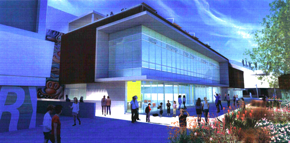 The east elevation of the proposed aquatics and recreation center at West Hollywood Park