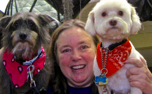 Karen Ocamb with her dogs. (Photo from Facebook)