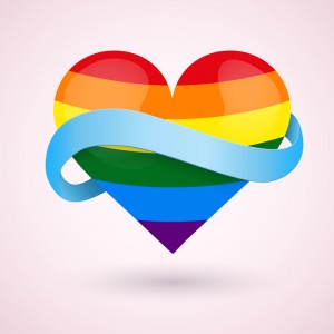 LGBT Background rainbow heart and ribbon.