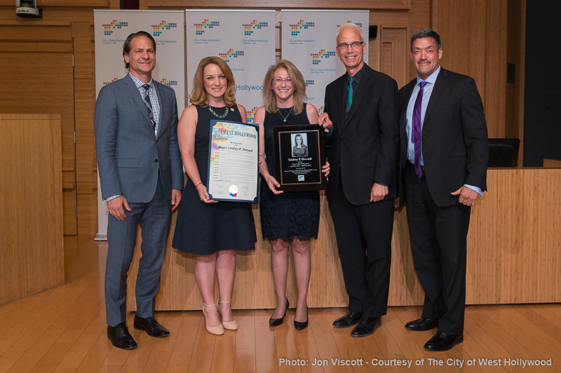 The West Hollywood City Council (left to right) Councilmembers John D'Amico and Lindsey Horvath, Mayor Lauren Meister and Councilmembers John Heilman and John Duran (Photo by Jon Viscott, courtesy of the City of West Hollwyood).