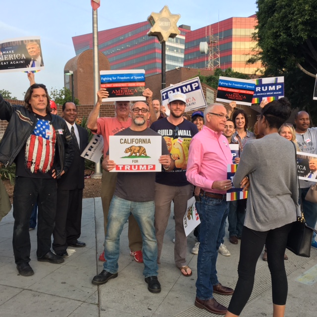 Donald Trump supporters rally on Santa Monica Boulevard in West Hollywood in April