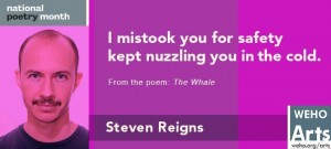 A digital billboard image of City Poet Steven Reigns.