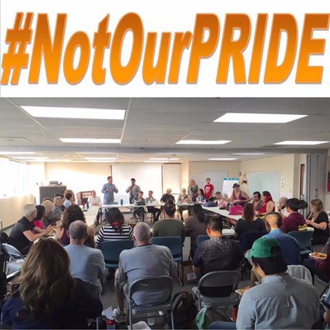 Members of #NotOurPride meeting on Monday.