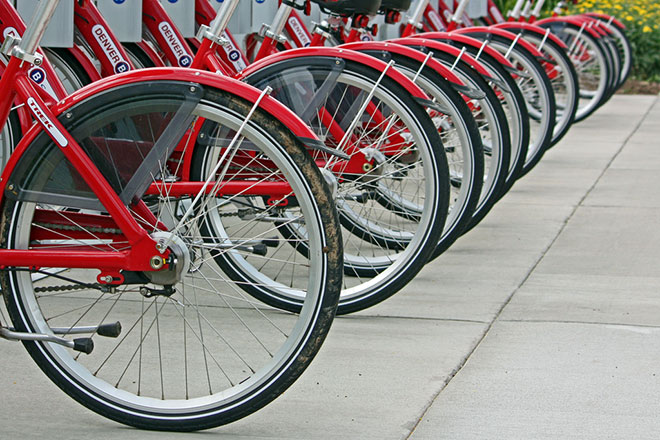 Bikes at a sharing station. WeHo's launches this summer
