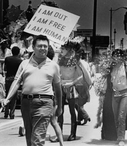 A participant in West Hollywood's Gay Pride Parade June 28, 1982. (Photo by Anne Knudsen, Los Angeles Herald Examiner Collection, Courtesy of the Los Angeles Public Library Photo Collection) 