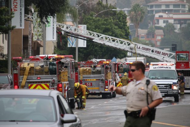 Firefighters responding to a fire at 1401 N. Fairfax Ave. (Photo by Jim Garrecht/ANG NEWS)