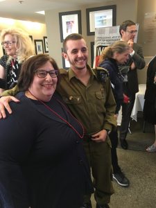 Israeli Defense Force Lt. Shacher with Rabbi Denise Eger of Congregation Kol Ami.