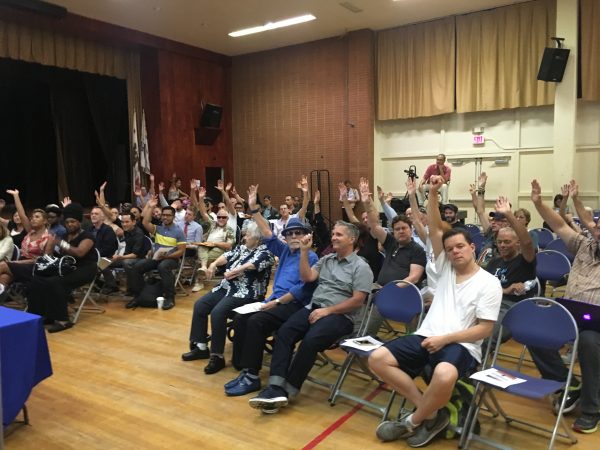 Residents and members of the LGBT community at last night's meeting on L.A. Pride.