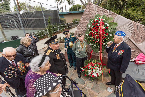 WW II veterans on Victory in Europe Day 2014 at the Russian Veterans Memorial at Plummer Park.