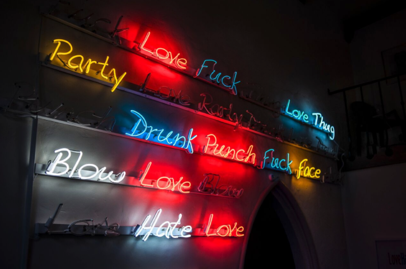 "Three Way Word Play" neon installation, 2015. By Carl Hopgood. (Photo by William Callan).