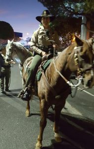 WeHo Sheriff Station Capt. Holly Perez patrolling on horseback.