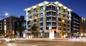 The Dylan apartment building on the northwest corner of Santa Monica Boulevard and La Brea Avenue.